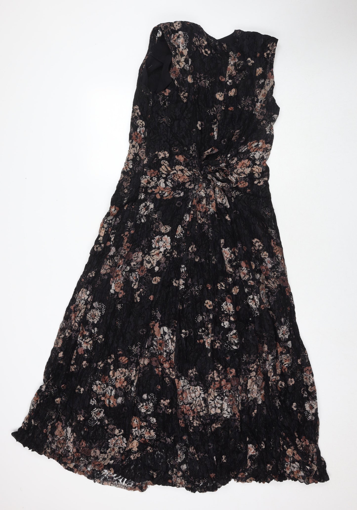 Classic Womens Black Floral Polyester Maxi Size L V-Neck Pullover