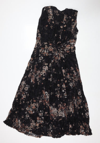 Classics Womens Black Floral Polyester Maxi Size L V-Neck Pullover