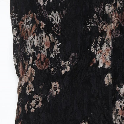 Classics Womens Black Floral Polyester Maxi Size L V-Neck Pullover