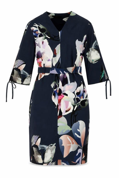 Next Womens Blue Floral Polyester A-Line Size 6 V-Neck Pullover