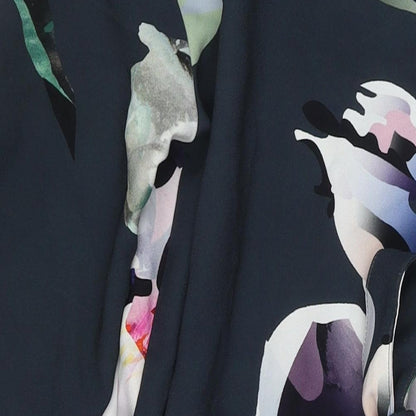 Next Womens Blue Floral Polyester A-Line Size 6 V-Neck Pullover