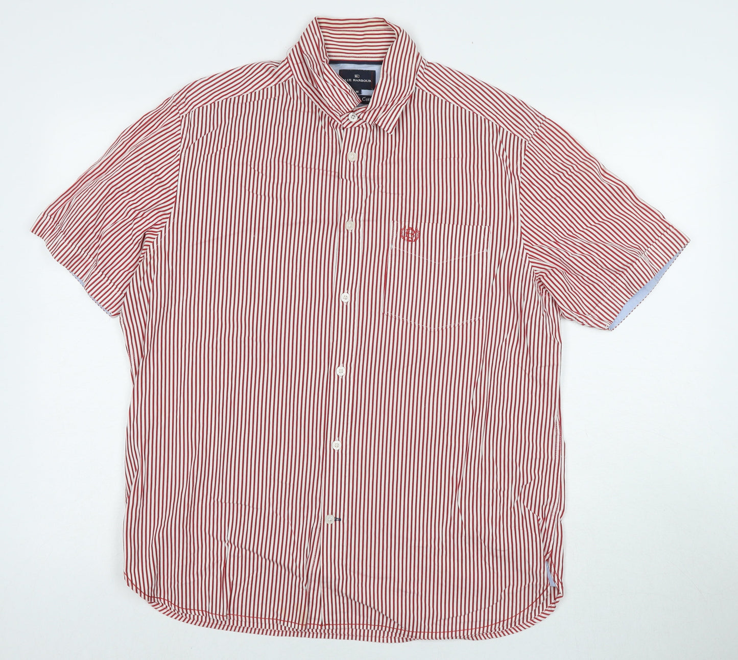 Blue Harbour Mens Red Striped Cotton Button-Up Size M Collared Button