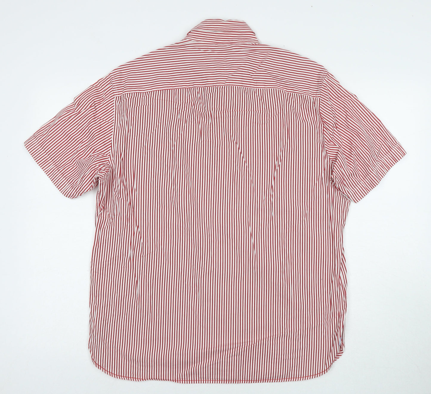 Blue Harbour Mens Red Striped Cotton Button-Up Size M Collared Button