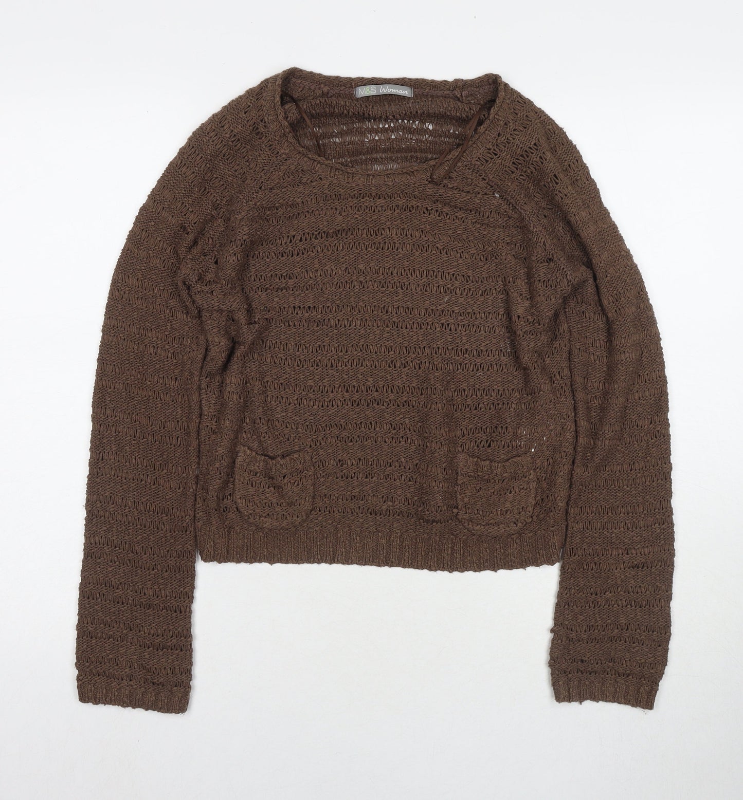 Marks and Spencer Womens Brown Round Neck Acrylic Pullover Jumper Size 8