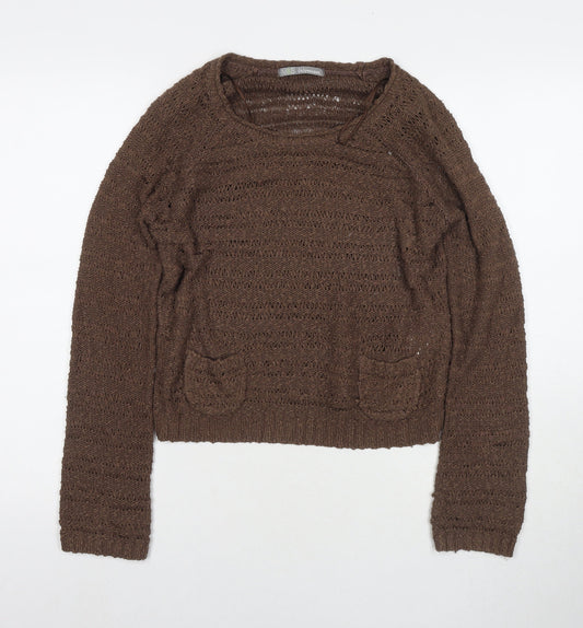 Marks and Spencer Womens Brown Round Neck Acrylic Pullover Jumper Size 8