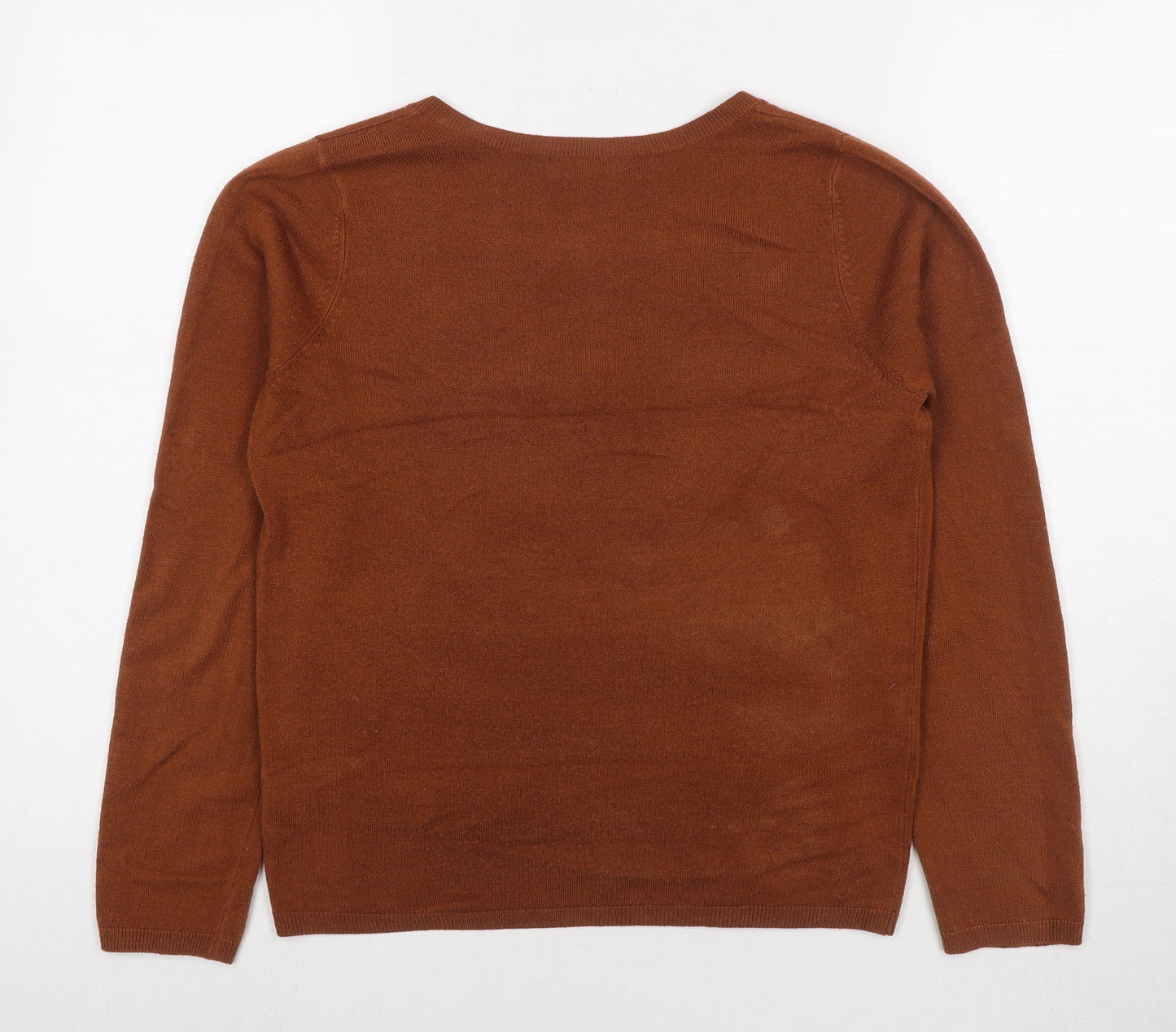 Marks and Spencer Womens Beige V-Neck Acrylic Pullover Jumper Size 8