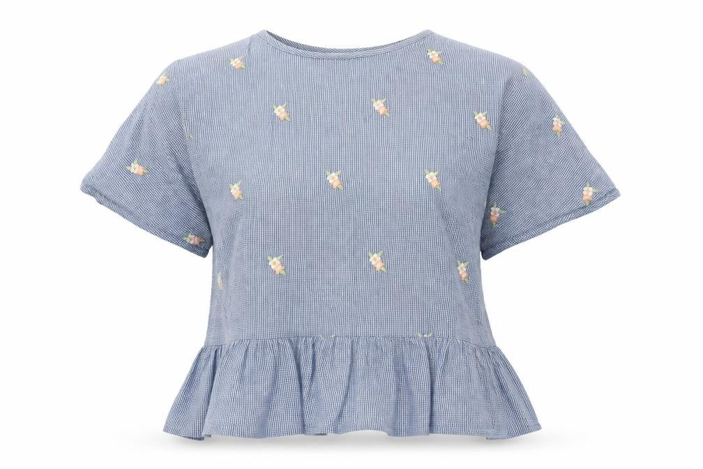 Apricot Womens Blue Geometric Viscose Basic T-Shirt Size 10 Round Neck