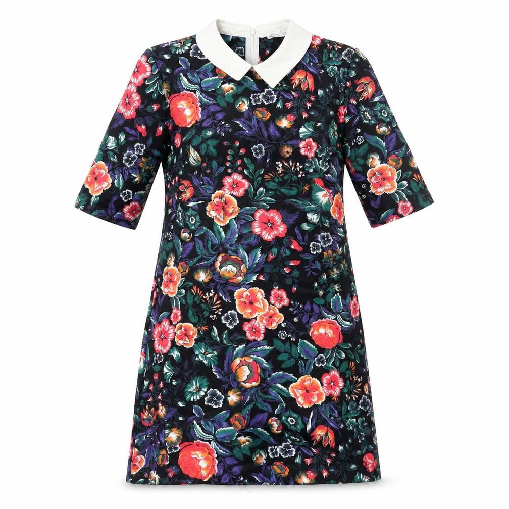 Zara Womens Multicoloured Floral Cotton A-Line Size S Collared Zip