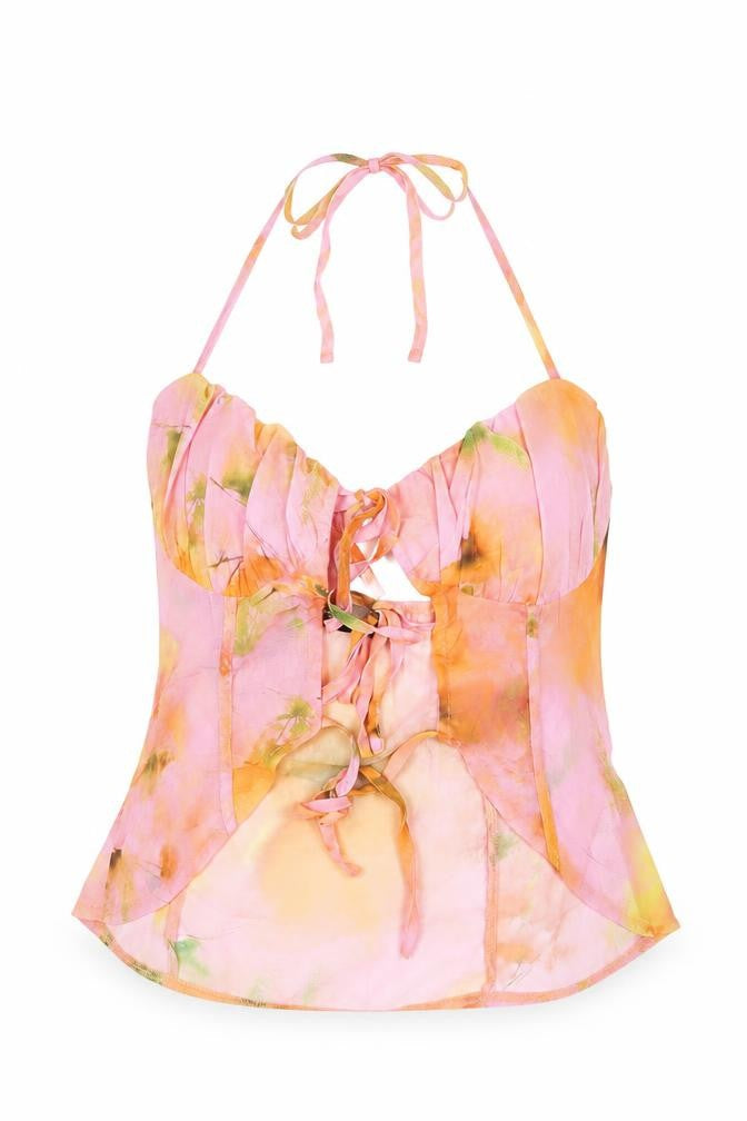 PRETTYLITTLETHING Womens Multicoloured Geometric Polyester Basic Blouse Size 10 Halter
