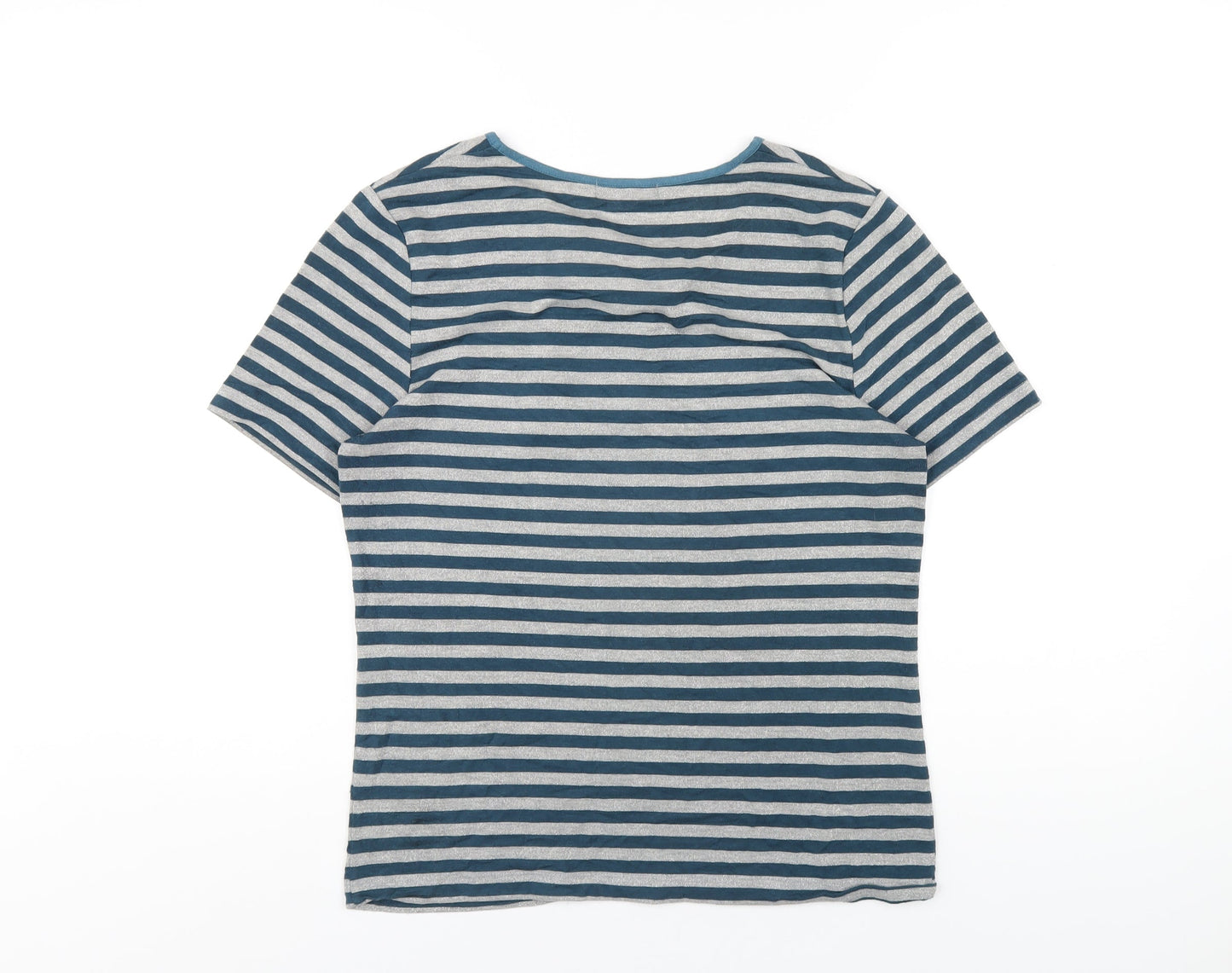 Betty Jackson Womens Blue Striped Viscose Basic T-Shirt Size M Round Neck
