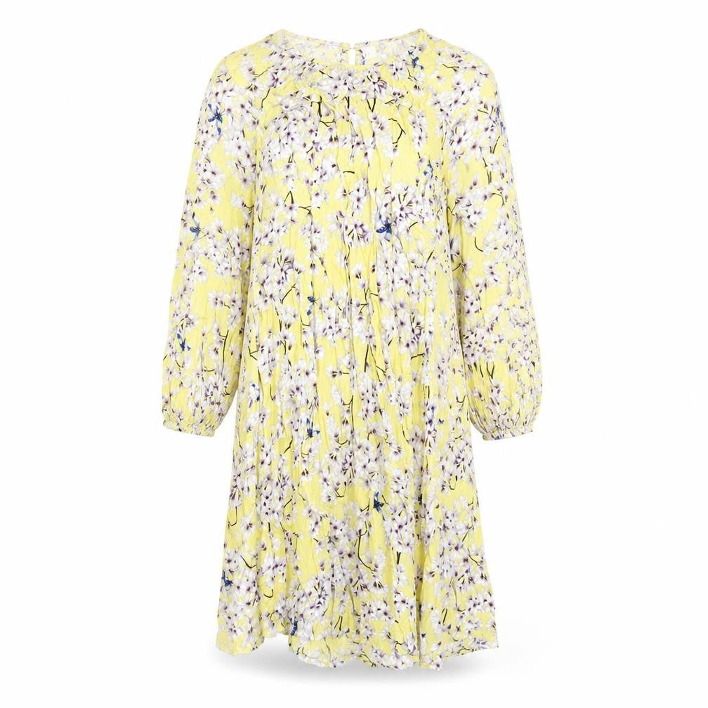H&M Womens Yellow Floral Viscose A-Line Size 8 Round Neck Pullover