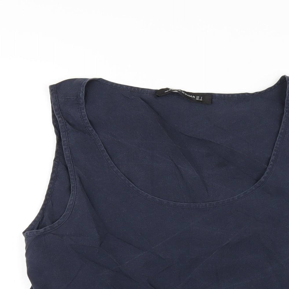 Zara Womens Blue Lyocell Basic Tank Size S Scoop Neck