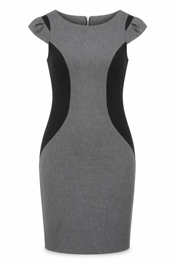 Warehouse Womens Grey Polyester Pencil Dress Size 8 Round Neck Zip