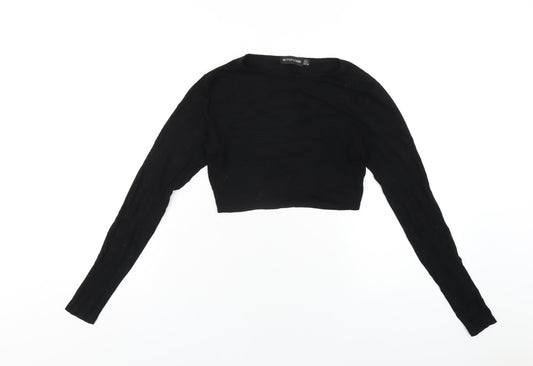 PRETTYLITTLETHING Womens Black Viscose Cropped T-Shirt Size 8 Round Neck