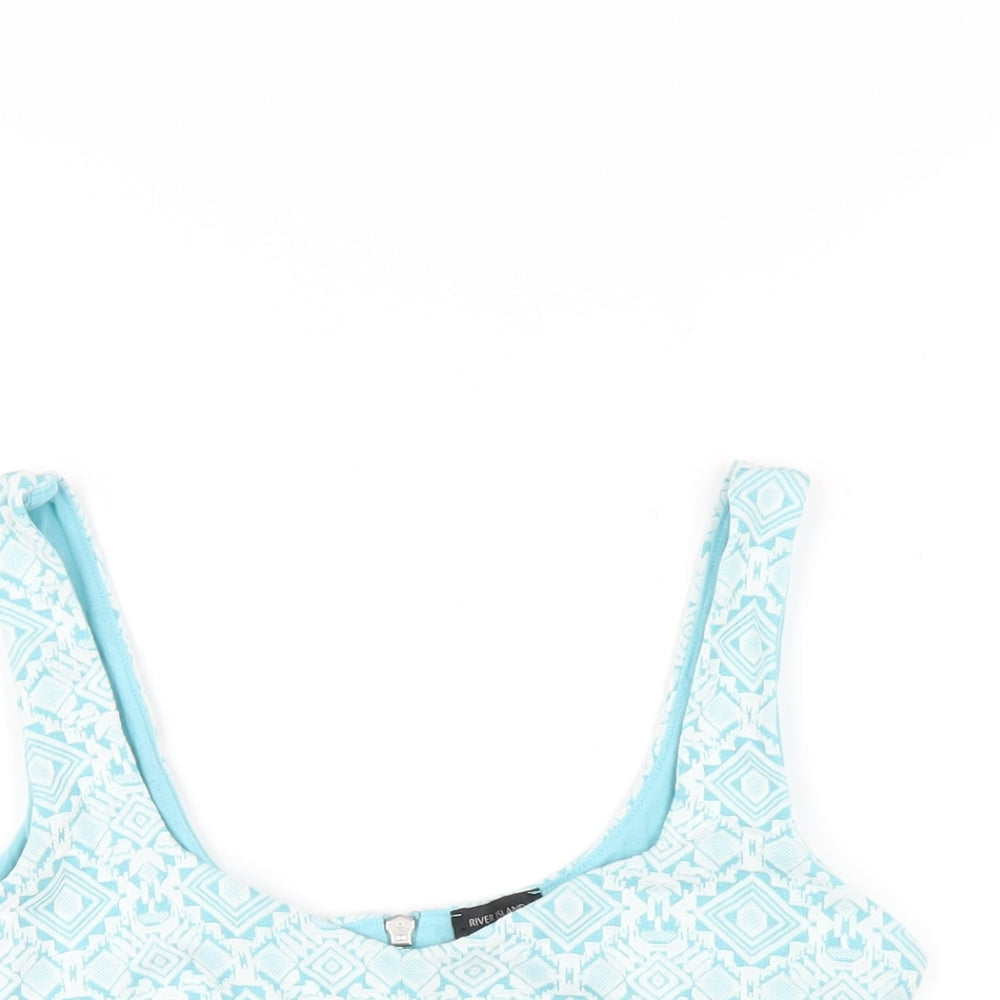 River Island Womens Blue Geometric Viscose Cropped Tank Size 12 Scoop Neck