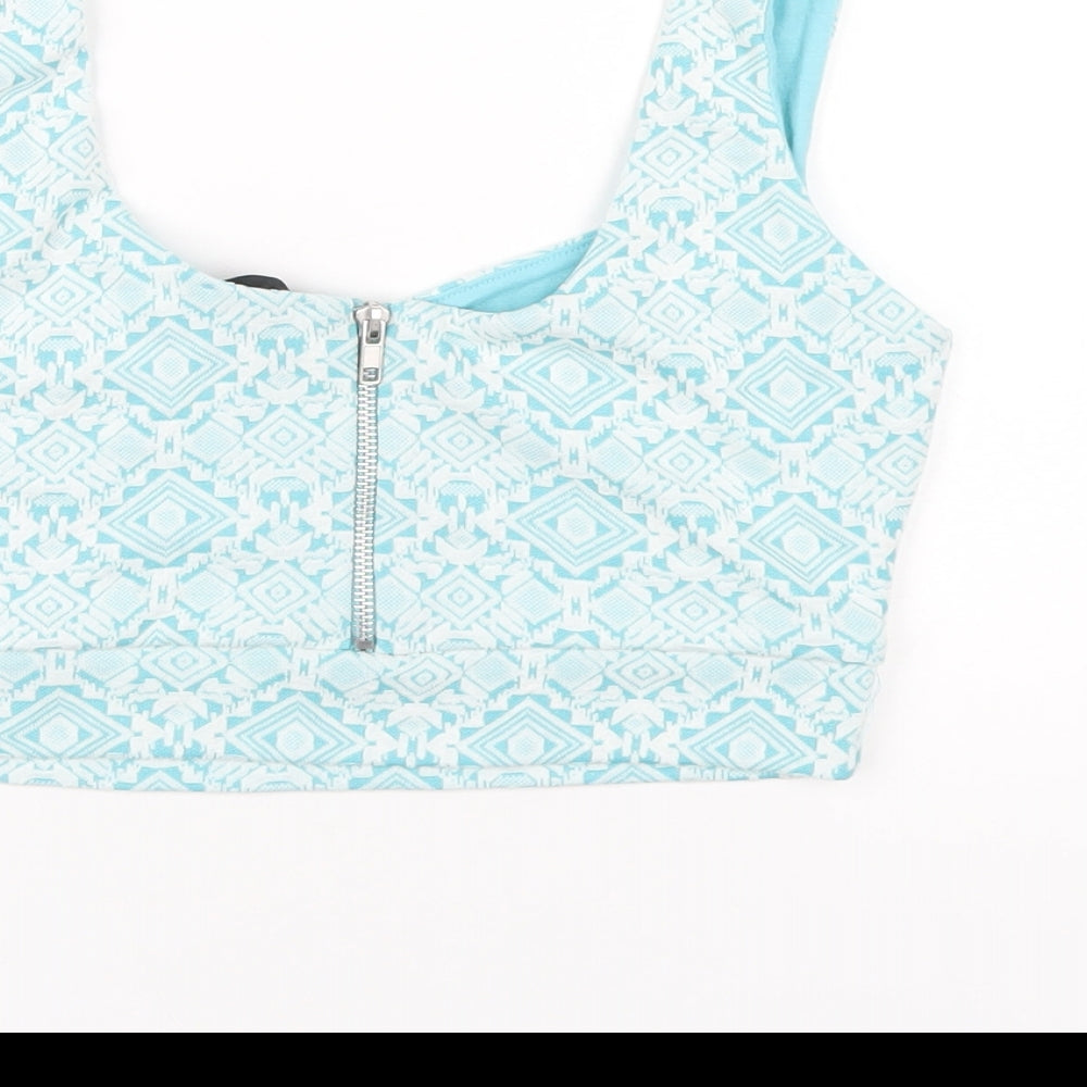 River Island Womens Blue Geometric Viscose Cropped Tank Size 12 Scoop Neck