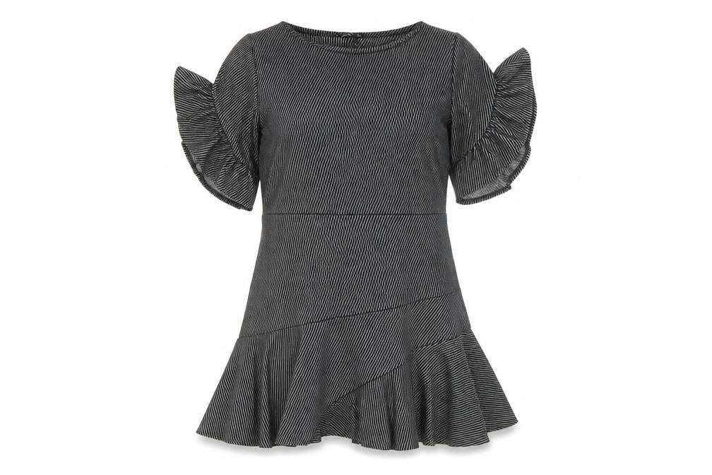 Mango Womens Black Striped Polyester A-Line Size L Round Neck Pullover