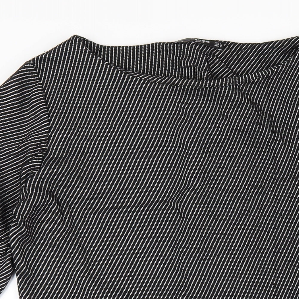Mango Womens Black Striped Polyester A-Line Size L Round Neck Pullover