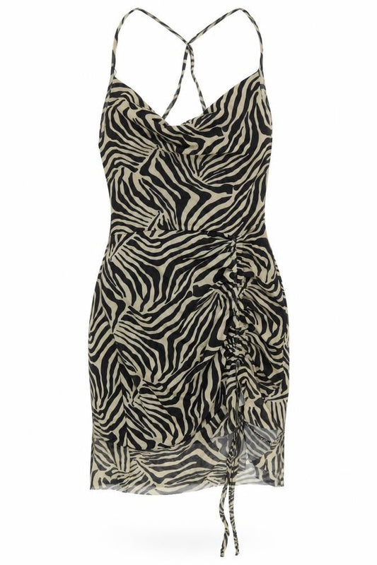 PRETTYLITTLETHING Womens Beige Animal Print Polyester Mini Size 12 Collared Pullover