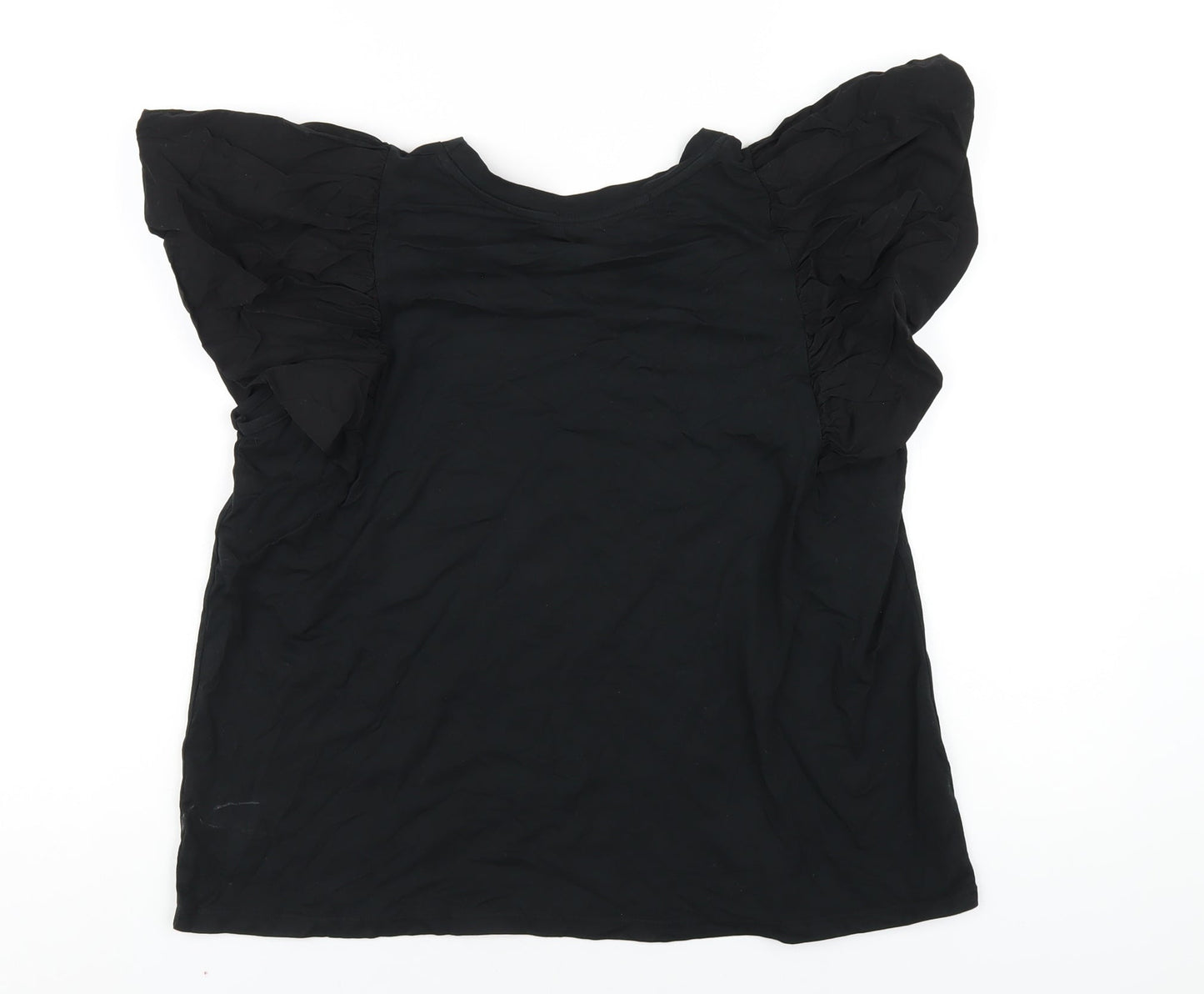 Coast Womens Black Cotton Basic T-Shirt Size M Round Neck