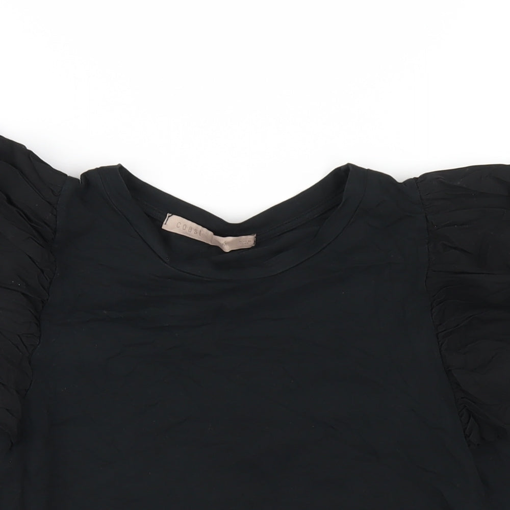 Coast Womens Black Cotton Basic T-Shirt Size M Round Neck