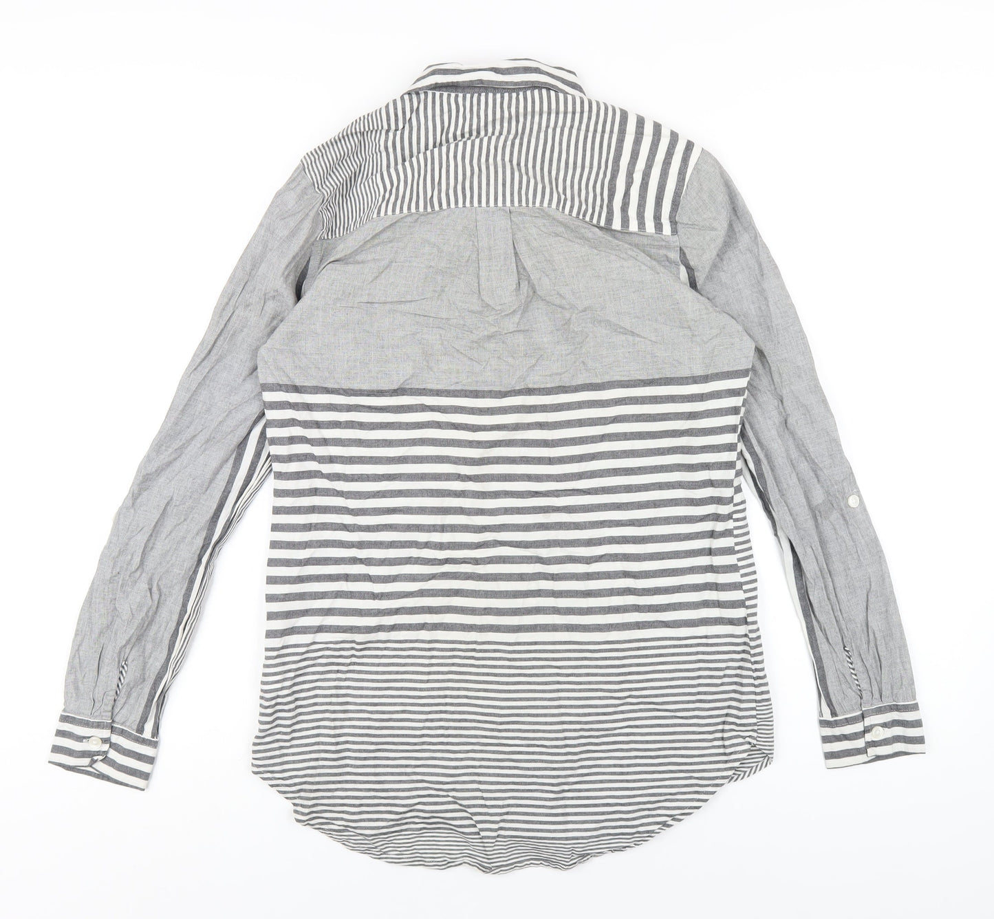 NEXT Womens Grey Striped Cotton Basic Button-Up Size 8 Collared