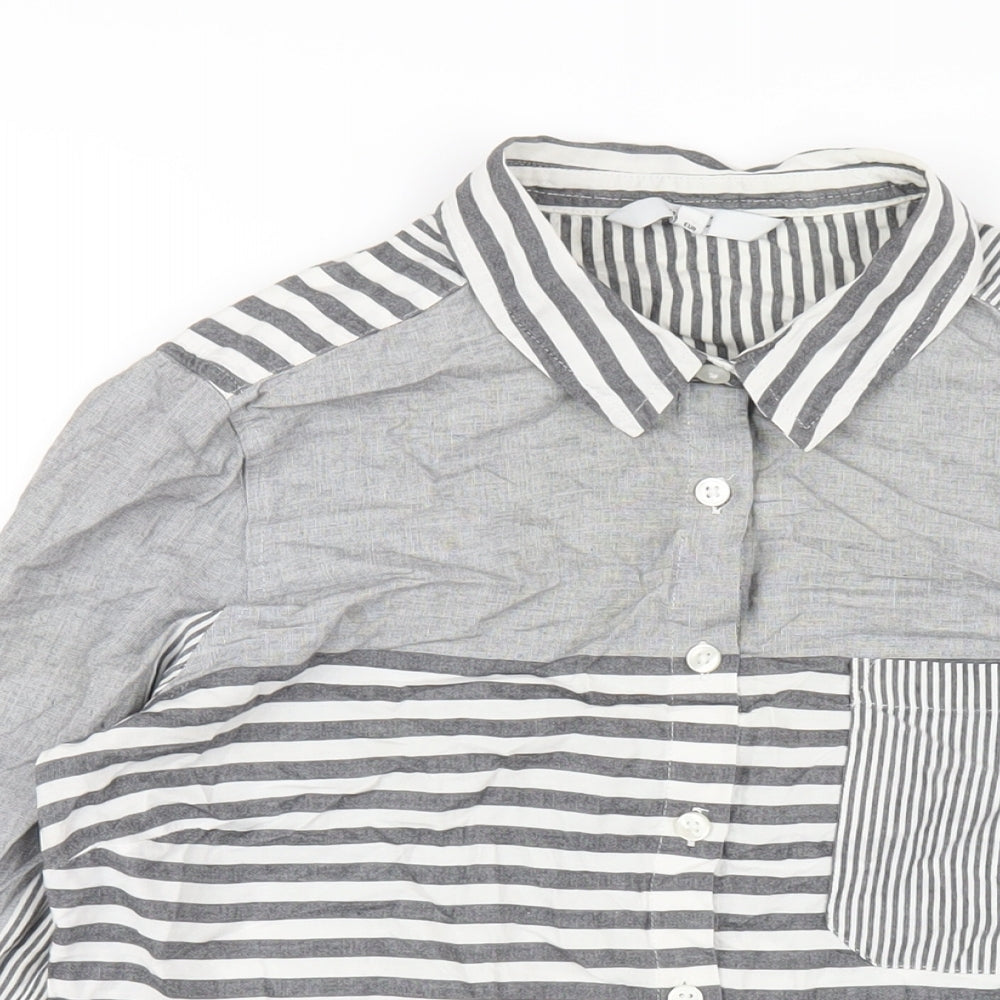 NEXT Womens Grey Striped Cotton Basic Button-Up Size 8 Collared