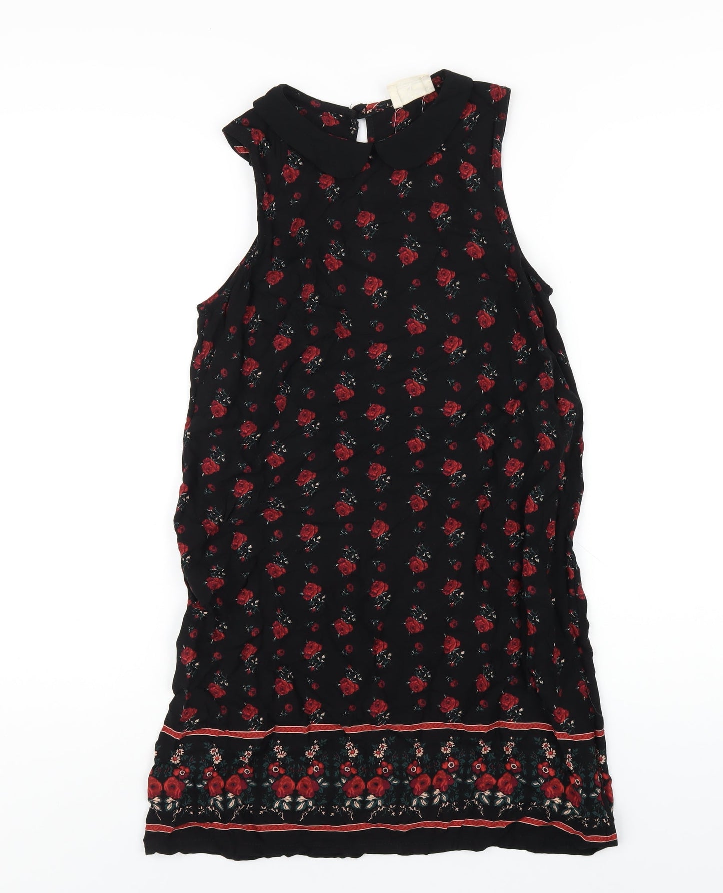 Pins & Needles Womens Black Floral Viscose A-Line Size S Collared Button