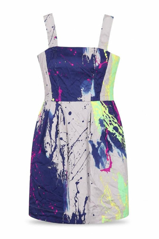 Next Womens Multicoloured Geometric Cotton A-Line Size 12 Square Neck Zip
