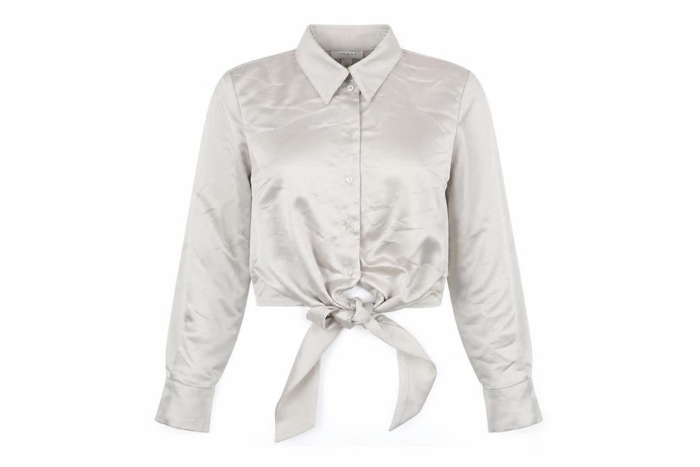 Topshop Womens Beige Polyester Cropped Button-Up Size 4 Collared