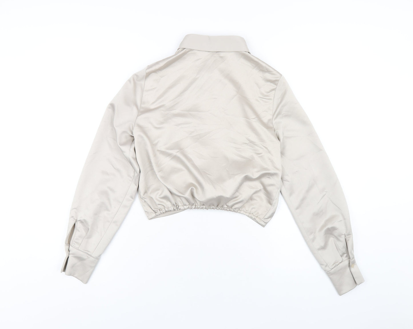 Topshop Womens Beige Polyester Cropped Button-Up Size 4 Collared