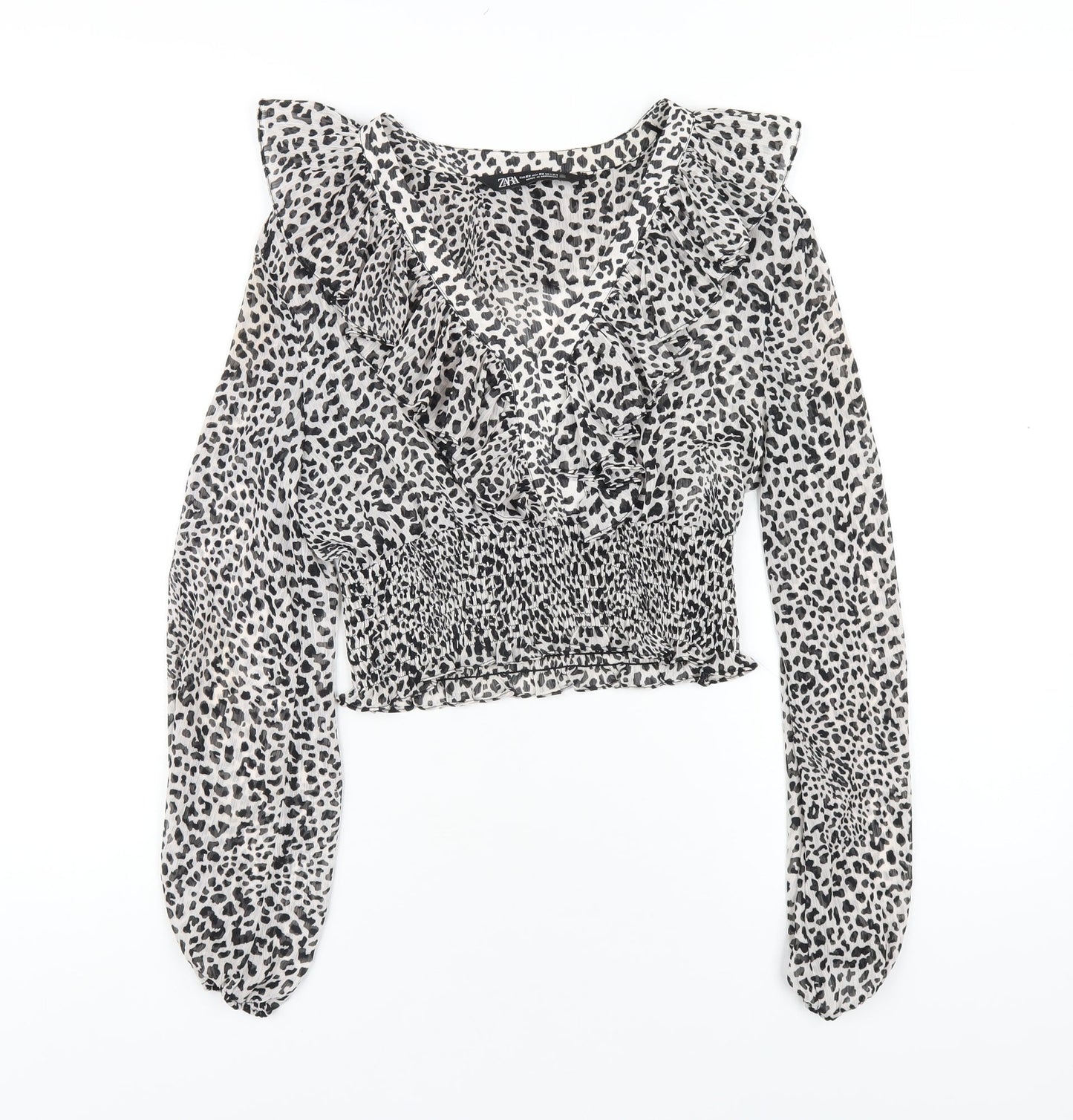 Zara Womens Grey Geometric Polyester Basic Blouse Size XS V-Neck