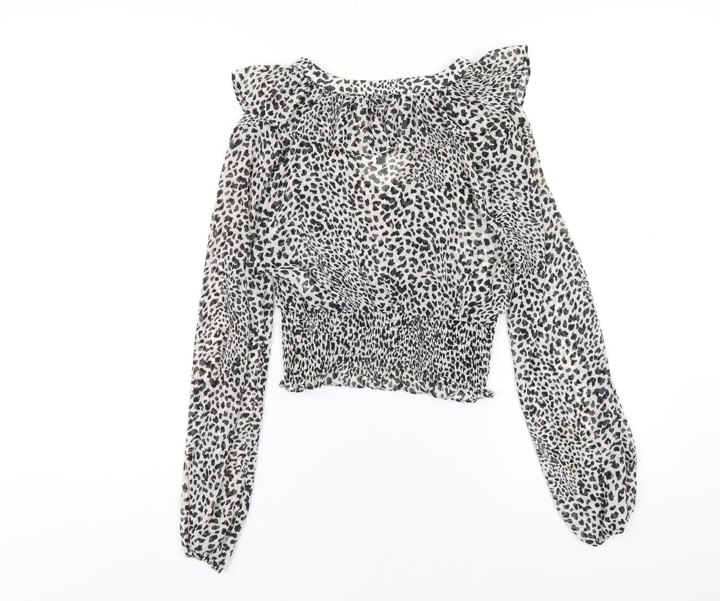 Zara Womens Grey Geometric Polyester Basic Blouse Size XS V-Neck