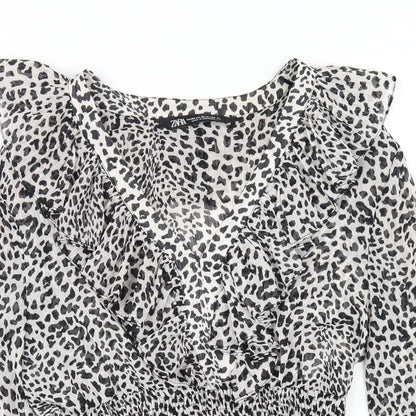 Zara Womens Grey Geometric Polyester Basic Blouse Size XS V-Neck