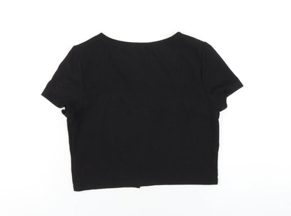 H&M Womens Black Polyester Basic T-Shirt Size M Scoop Neck