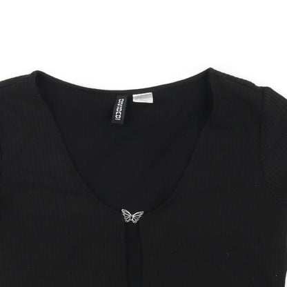 H&M Womens Black Polyester Basic T-Shirt Size M Scoop Neck