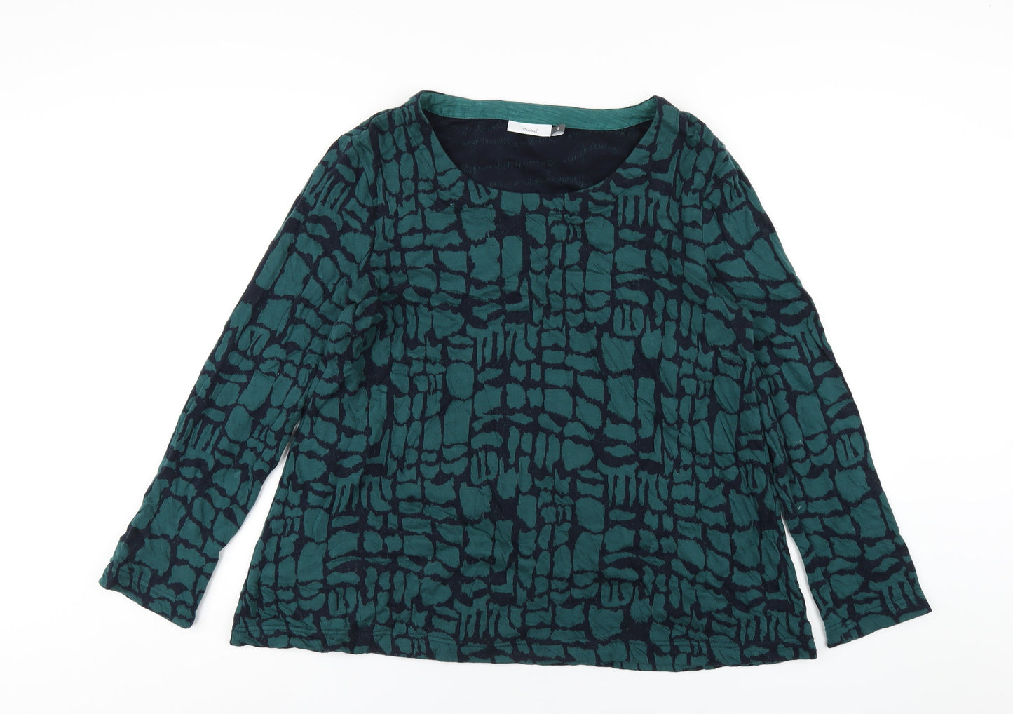Adini Womens Green Geometric Cotton Basic T-Shirt Size S Round Neck