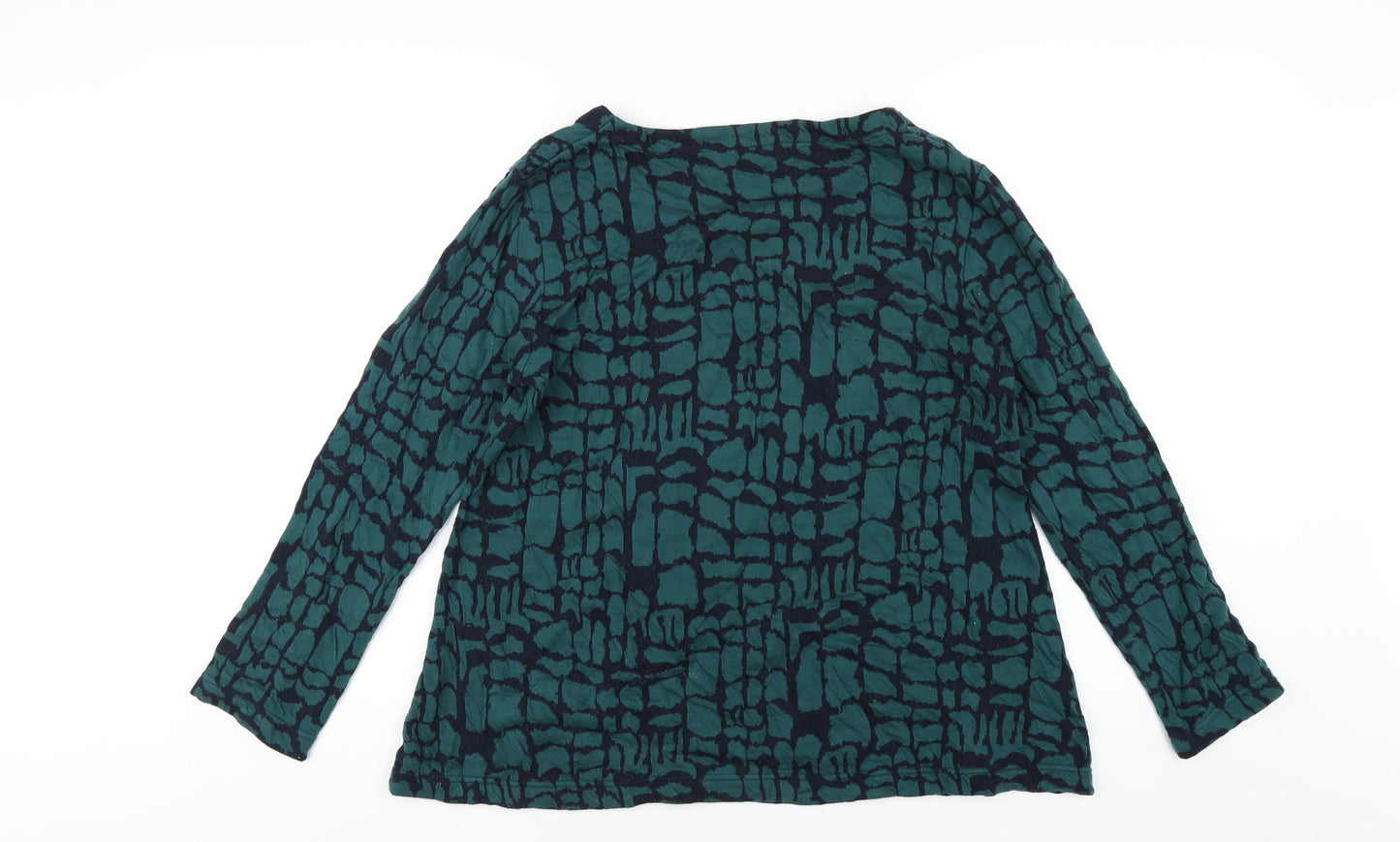 Adini Womens Green Geometric Cotton Basic T-Shirt Size S Round Neck