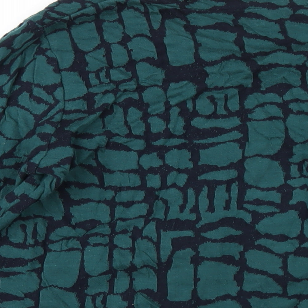 Adini Womens Green Geometric Cotton Basic T-Shirt Size S Round Neck