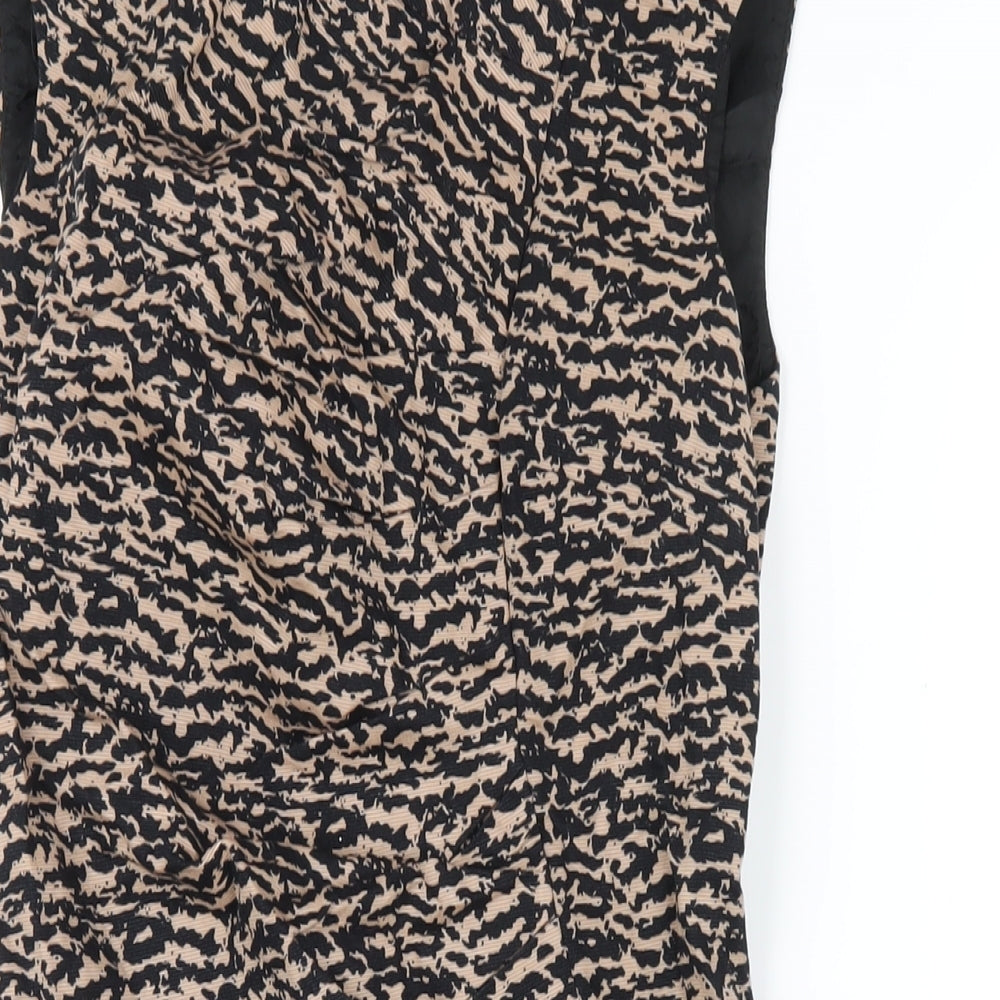 Warehouse Womens Brown Geometric Cotton Pencil Dress Size 8 Round Neck Zip