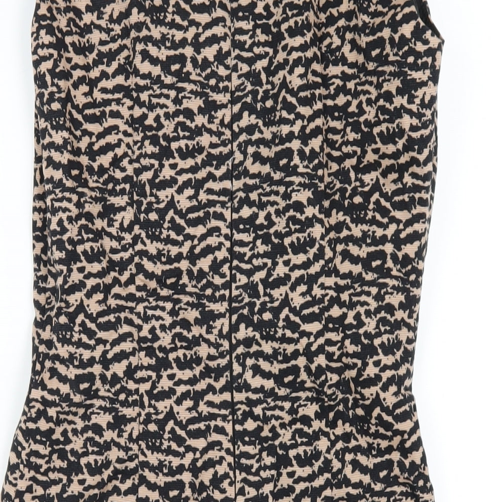Warehouse Womens Brown Geometric Cotton Pencil Dress Size 8 Round Neck Zip