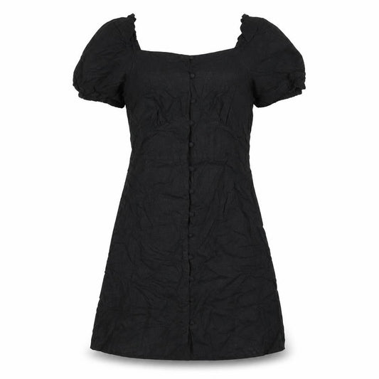 New Look Womens Black Linen A-Line Size 10 Square Neck Button