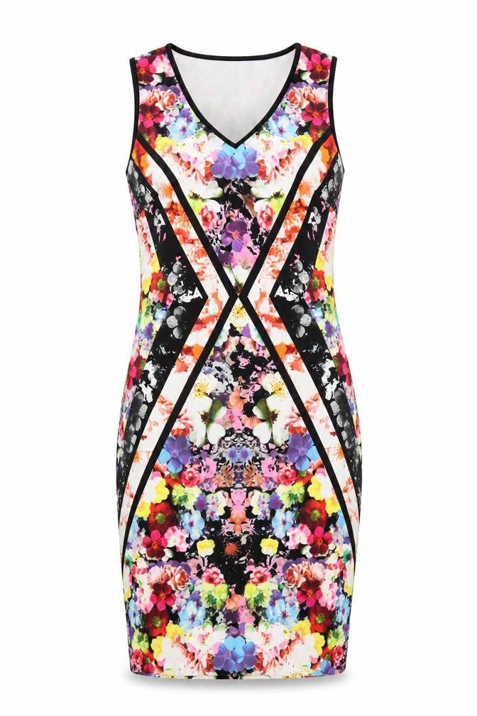 Spense Womens Multicoloured Floral Polyester Bodycon Size 8 V-Neck Pullover