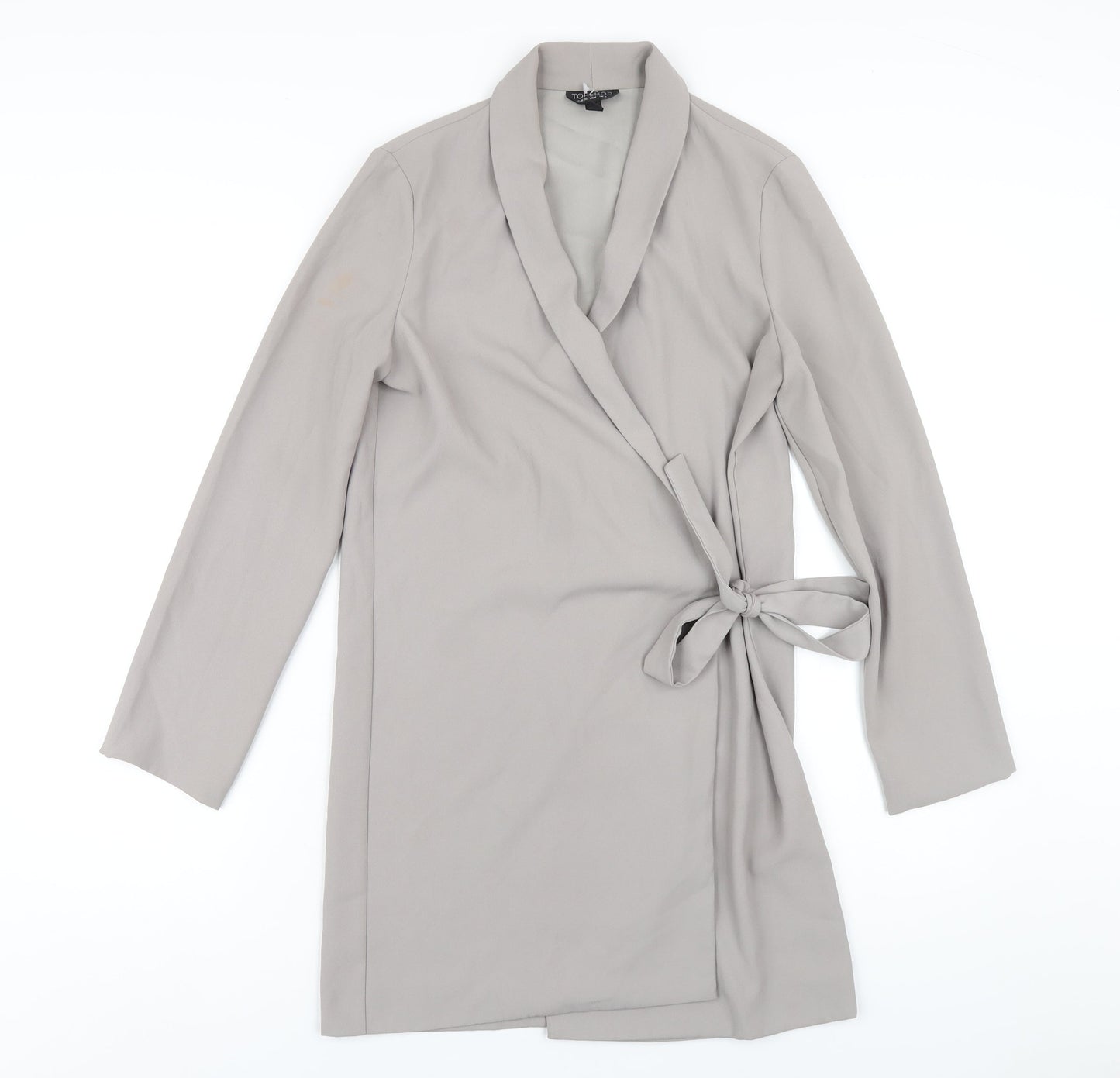 Topshop Womens Grey Polyester Jacket Dress Size 8 V-Neck Tie