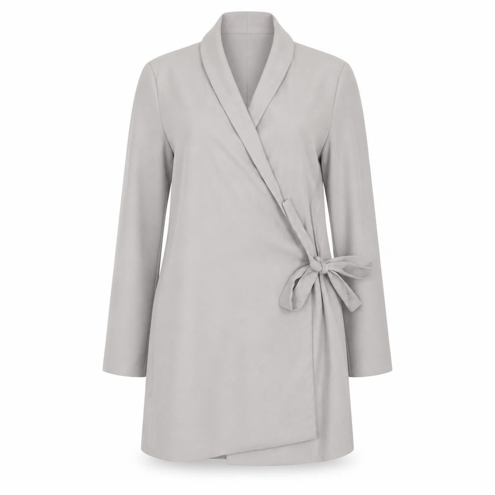 Topshop Womens Grey Polyester Jacket Dress Size 8 V-Neck Tie