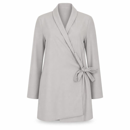 Topshop Womens Grey Polyester Jacket Dress Size 8 V-Neck Tie