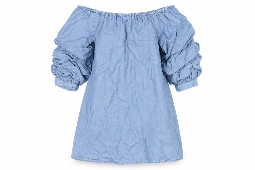 Zara Womens Blue Lyocell A-Line Size S Off the Shoulder Pullover