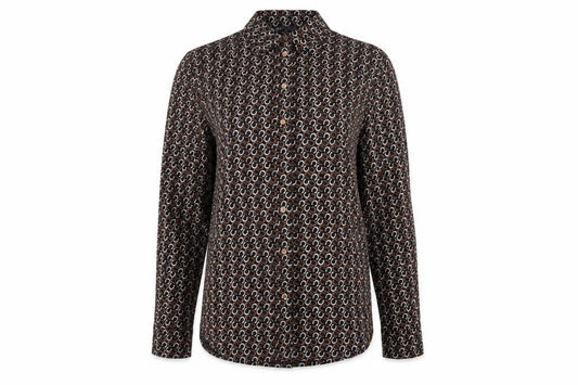 Marks and Spencer Womens Black Geometric Cotton Basic Button-Up Size 10 Collared