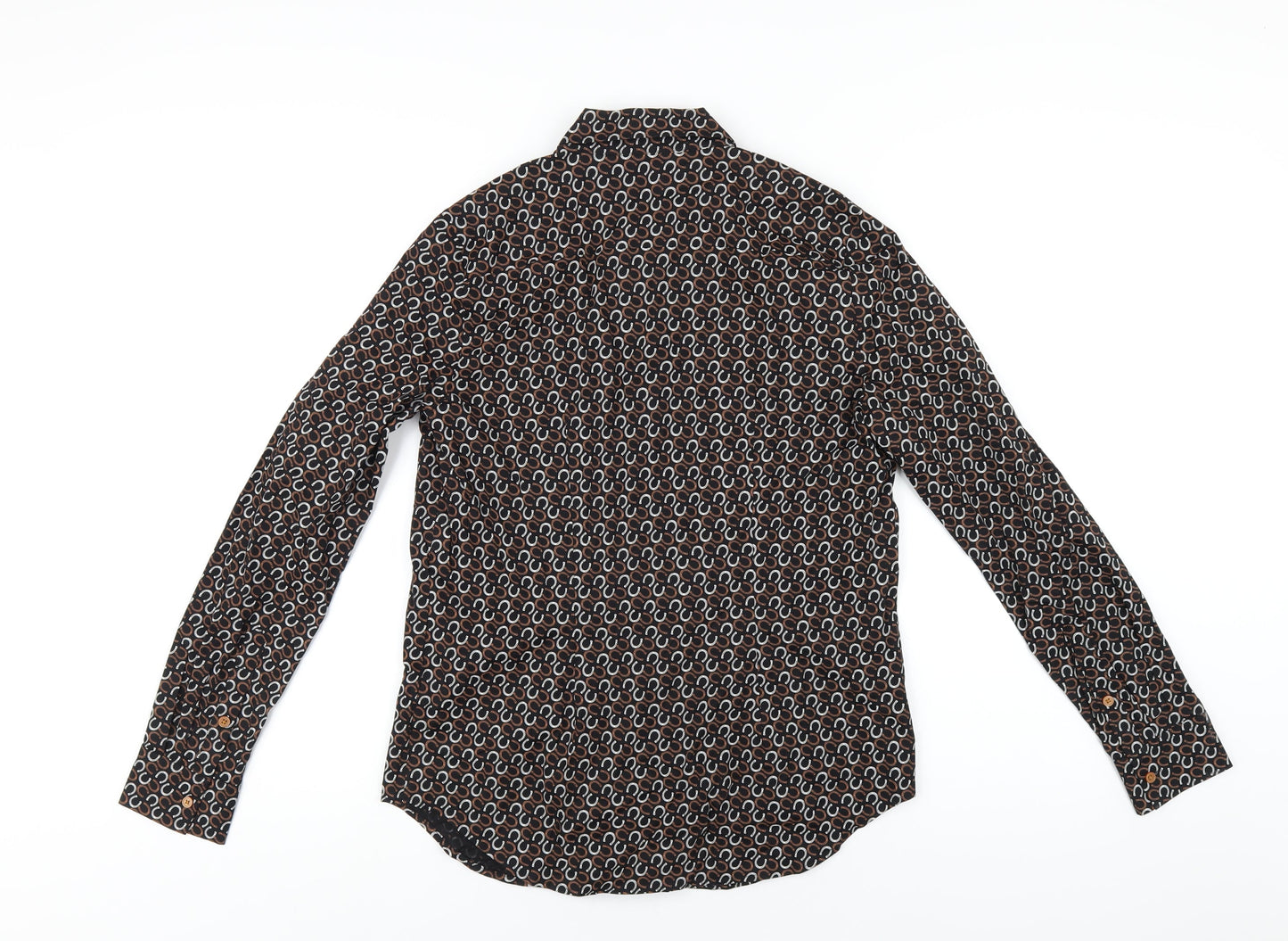 Marks and Spencer Womens Black Geometric Cotton Basic Button-Up Size 10 Collared