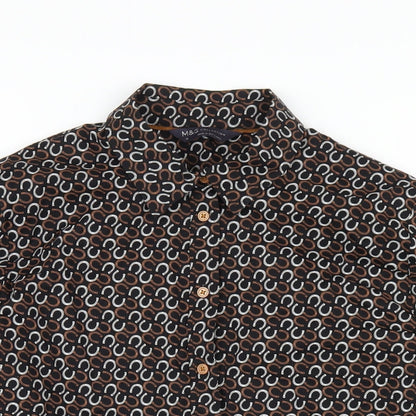 Marks & Spencer Womens Black Geometric Cotton Basic Button-Up Size 10 Collared
